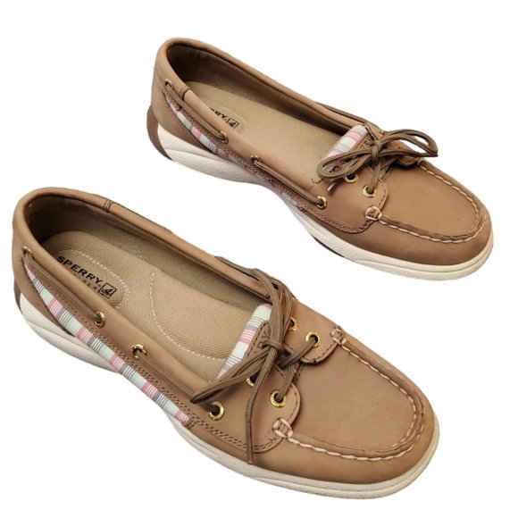 Sperry Top Sider STS91331 Size 7.5 M Boat Leather Loafer Brown Pink Blue Shoes - Picture 3 of 7
